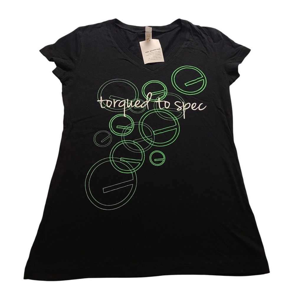 Grid Apparel Torqued to Spec Graphic V-Neck T-Shirt Black Neon Green Women's S‎